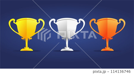 Gold silver bronze trophy cup realistic,1st, 2nd, 3rd place, first place second third, award winner winning prize symbol sign icon 114136746