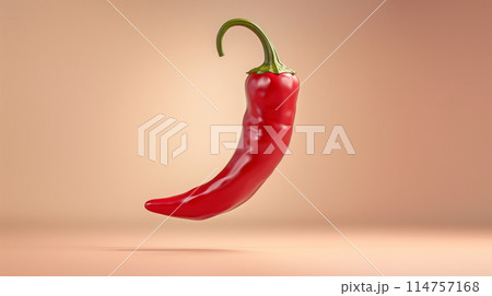 A single, minimalist 3D chili pepper suspended against a soft colored backdrop, symbolizing Cinco de Mayo 114757168