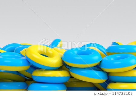 Pile of inflatable ring for swimming pool isolated on white background 114722105