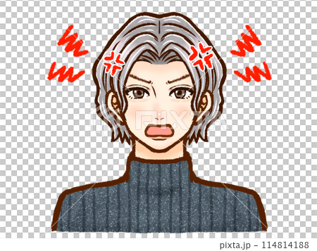 Illustration material 5 of an adult man with silver hair and perm wearing a high-necked sweater 114814188