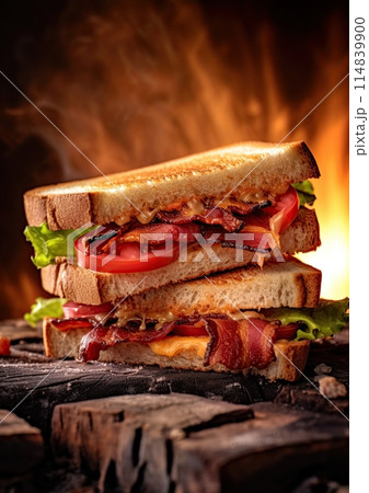 BLT toasted stacked Sandwich. Bacon, Lettuce, and Tomato. Generative Ai image 114839900