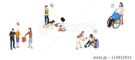 3D Isometric Flat  Illustration of Social Help, Nursing and Voluteering 114912652