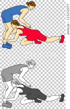 Illustration set of female wrestlers 115252077