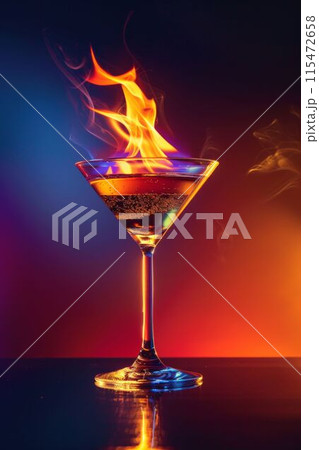 Flaming Martini on Colorful Background. Generative ai 115472658