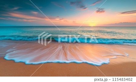 Sunset Beach with Gentle Rolling Waves 115483402