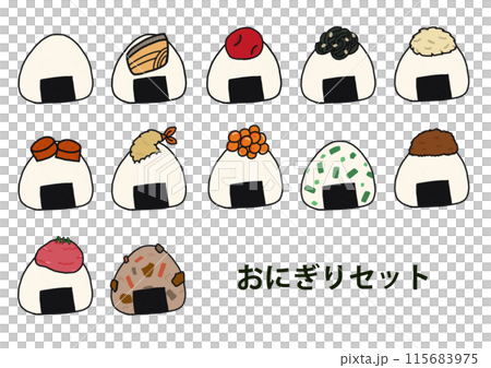 A set of rice balls, simple and loosely hand-drawn 115683975