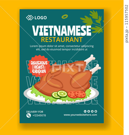 Vietnamese Food Vertical Poster Flat Cartoon Hand Drawn Templates Background Illustration 115957502