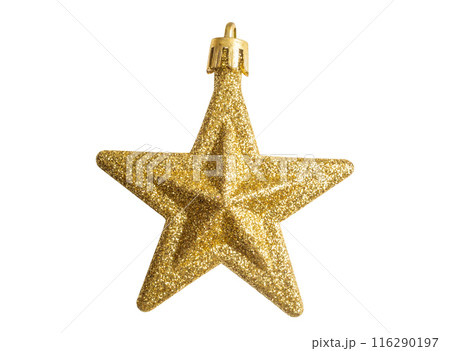 Golden Christmas star ornament bauble isolated on white background 116290197