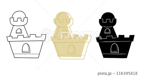 Doodle sand castle in different colors. Clip art for your projects. 116395818