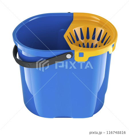 Blue mop bucket with classic wringer, empty. 3D rendering 116748816