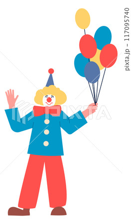 Happy clown with color balloons bunch. Funny character 117095740