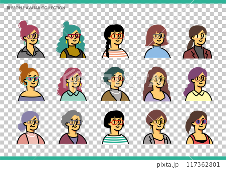 A set of simple women icons. Glasses. 117362801