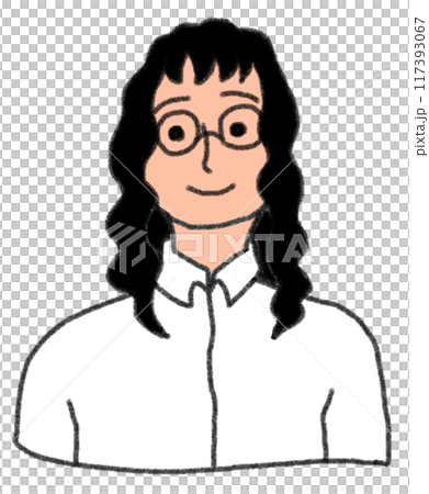 Illustration of the upper body of a person wearing round glasses and a white shirt in a pencil drawing style 117393067