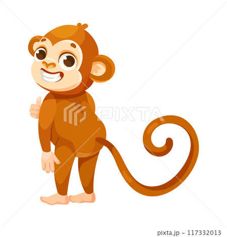 Cute Playful Monkey Character with Long Tail Smile Vector Illustration 117332013