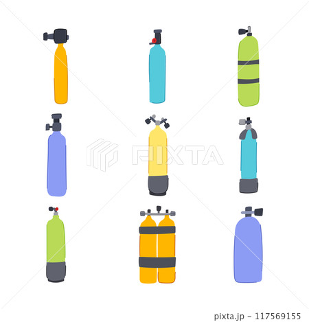 diving cylinder set cartoon vector illustration 117569155