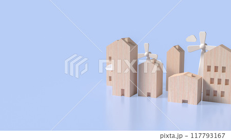 The wood building and Wind turbine  for property concept 3d rendering. 117793167