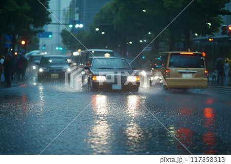 大雨　ゲリラ豪雨　線状降水帯　台風 117858313