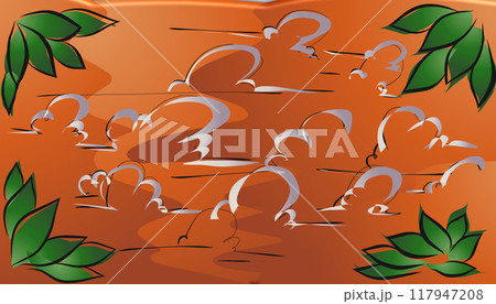 Illustration design graphic background view of sea water at dusk and green leaves 117947208