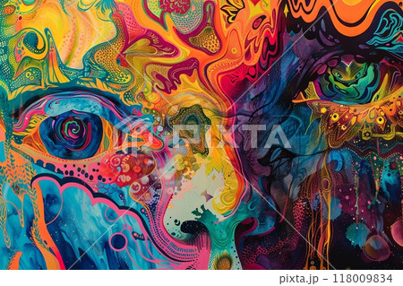 psychedelic artwork featuring a kaleidoscope of colors and abstract patterns 118009834