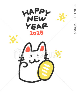 手描きの招き猫の年賀状　令和七年　2025 118170105