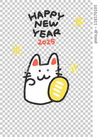 手描きの招き猫の年賀状　令和七年　2025 118170105