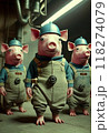 Three pigs with production uniforms work in a factory. AI Generated 118274079