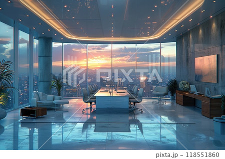 A 3D realistic model of a high-tech office space. 118551860