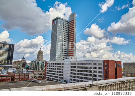 Fort Wayne Urban Skyline with Dramatic Clouds, High View Angle 118953339