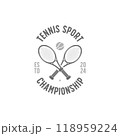 tennis sports championship logo template design illustration. tennis racket and ball elements vector graphic 118959224