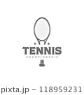 simple tennis racket logo template design vintage vector illustration. tennis ball and racket graphic design 118959231