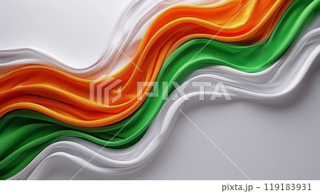 Vibrant Indian Flag Colors in Flowing Fabric Celebrating India Independence Day with Tricolor Theme 119183931