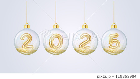 2025 golden number on glass baubles vector composition 119865984