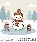 Simple winter illustration with children on a skating rink. 119897192