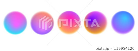 Bright colorful circle gradient set. Round blur gradation background collection. Iridescent radial blurry shape pack for poster, banner, leaflet, brochure. Vector neon fading circular aura bundle 119954120