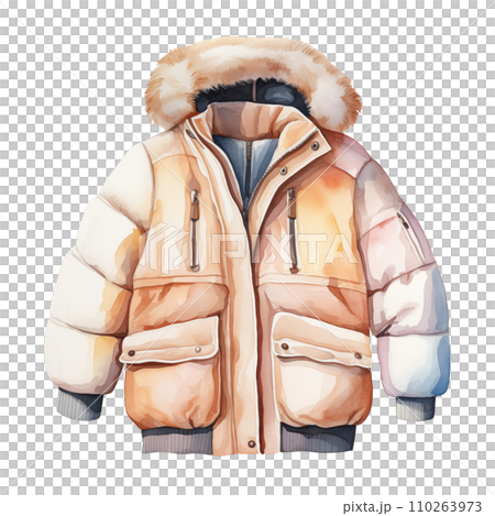 Winter jacket, winter accessories, watercolor illustration 110263973