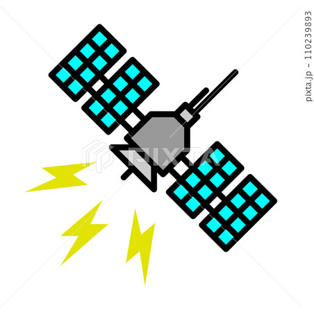 宇宙空間で電波の送受信をする人工衛星のイラスト 110239893