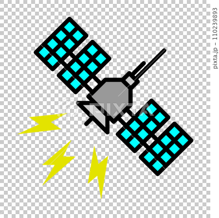 宇宙空間で電波の送受信をする人工衛星のイラスト 110239893