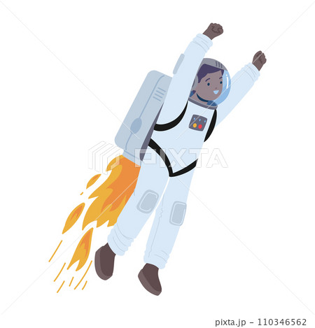 Fearless Kid Astronaut Soars Through The Cosmic Expanse With Jet Pack, Surrounded By Twinkling Stars And Distant Planets 110346562