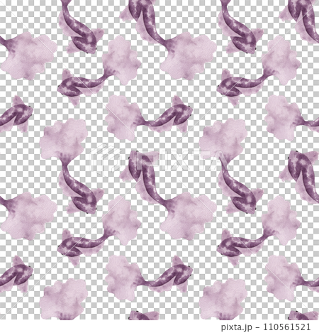 A seamless pattern of violet fish. Simple watercolor, stylized design. Monochrome marine creature. Underwater world of marine wildlife for fabric, paper. Ocean and sea. Hand drawn illustration. 110561521