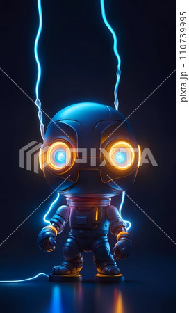 glowing robot on dark background 110739995