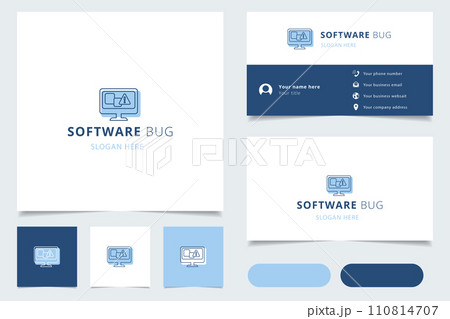 Software bug logo design with editable slogan. Branding book and business card template. 110814707