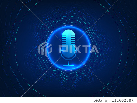 Microphone technology background, microphone on circular side, dot pattern. Device concept receives sound and converts it into an electrical signal. to record or amplify sound 111662987