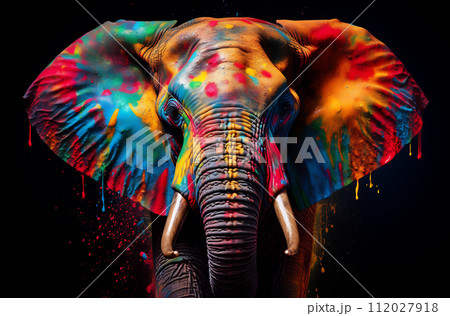 Kaleidoscopic Elephant in a Color Explosion 112027918