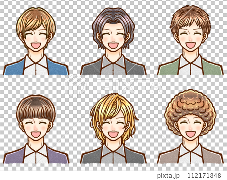 Smiling adult male hairstyle illustration material set 112171848