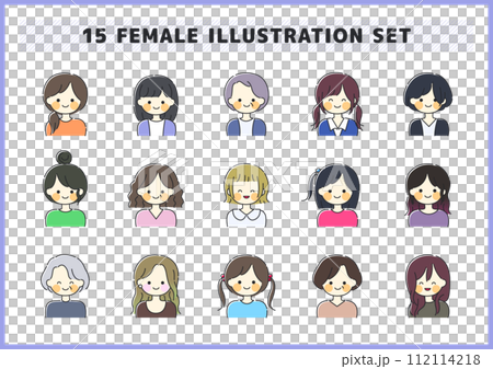 Illustration material set of women, children, and the elderly 112114218