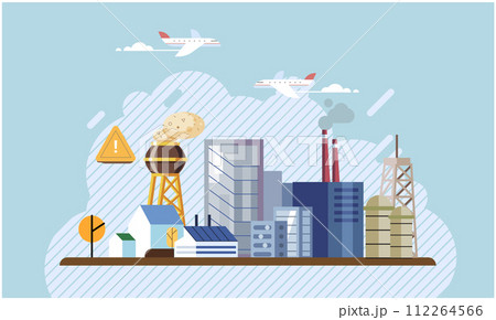 Industrial pollution. Dirty waste. Environmental pollution. Vector illustration. Air, water, and soil pollution by industrial production is most pressing issue our time Factory emitting smoke needs to 112264566