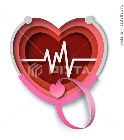 Heart medical checkup papercut poster vector illustration 112282171