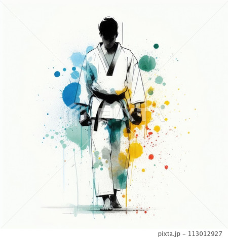 Taekwondo in watercolor splash paint illustration with Generative AI. 113012927