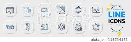 Ram, Seo gear and Seo analysis line icons for web app. Pack of Inspect, Augmented reality, Coronavirus pictogram icons. Notebook service, Triangle area, Blood and saliva test signs. Vector 113734151