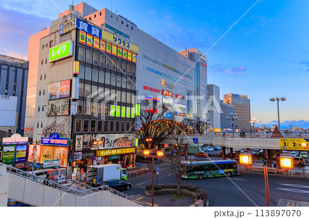 栃木県　JR宇都宮駅西口の都市風景（JR宇都宮駅バス乗り場） 113897070